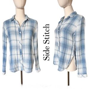 Side Stitch Light Blue Plaid Button Down Shirt Size Small